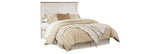 Willowton Queen/Full Panel Headboard Bed with Mirrored Dresser, Chest and Nightstand in Whitewash from Ashley - Luna Furniture