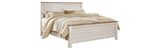 Willowton King Panel Bed with Mirrored Dresser, Chest and 2 Nightstands in Whitewash from Ashley - Luna Furniture