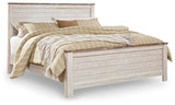 Willowton King Panel Bed with Mirrored Dresser, Chest and 2 Nightstands in Whitewash from Ashley Furniture - Luna Furniture
