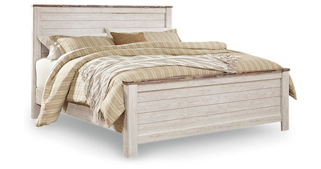 Willowton Whitewash King Panel Bed, Dresser, Mirror, Chest and Nightstand from Ashley Furniture - Luna Furniture