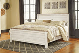 Willowton Whitewash King Panel Bed, Dresser, Mirror, Chest and Nightstand from Ashley - Luna Furniture