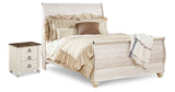 Willowton Whitewash Queen Sleigh Bed and Nightstand from Ashley - Luna Furniture