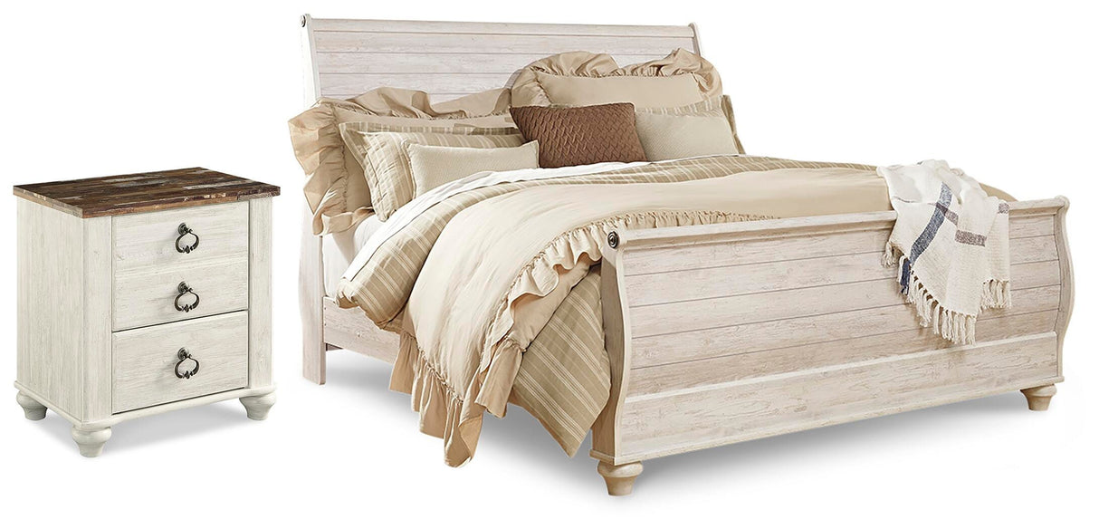 Willowton Whitewash King Sleigh Bed and Nightstand from Ashley Furniture - Luna Furniture