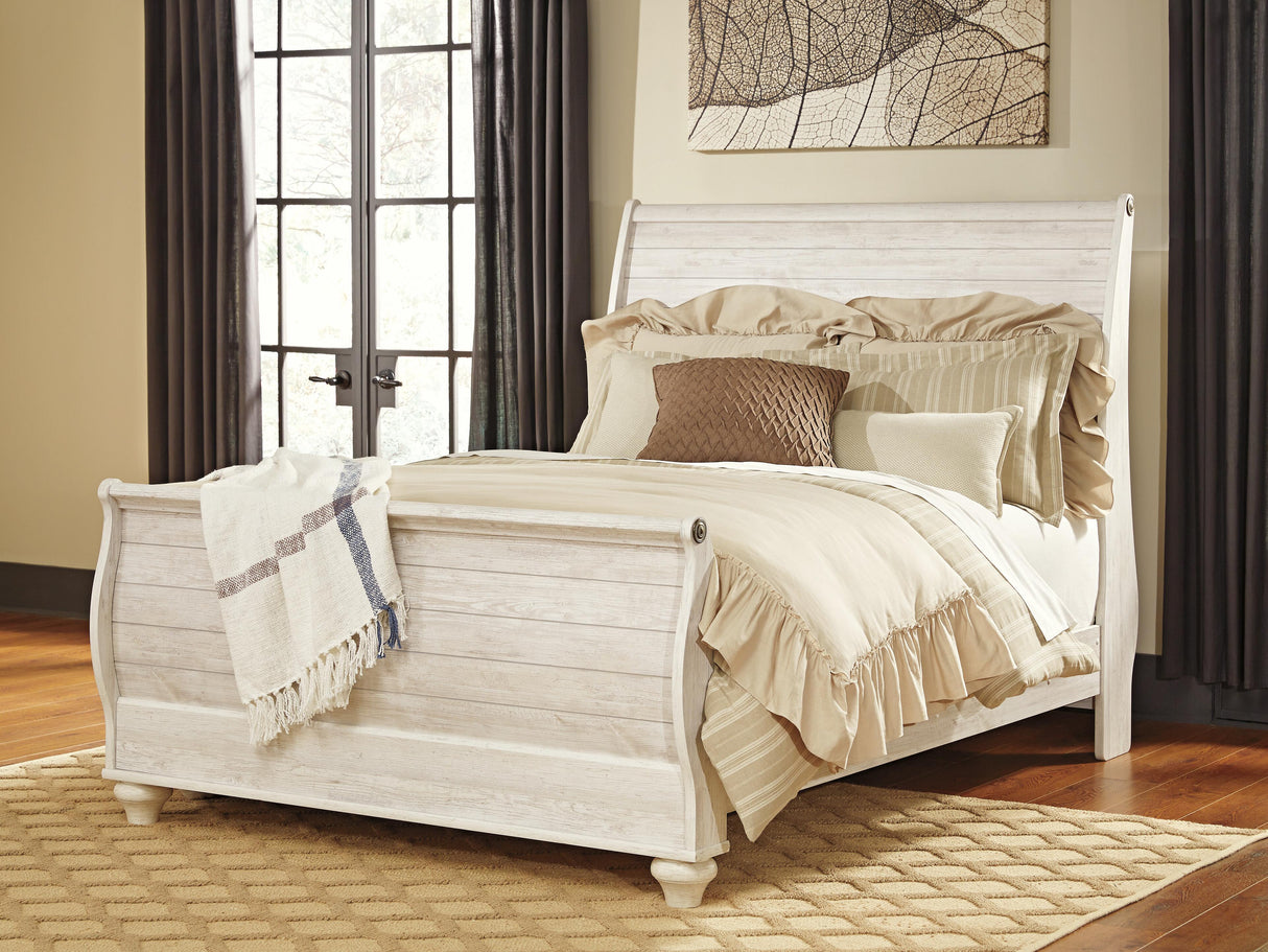 Willowton Whitewash Queen Sleigh Bed from Ashley - Luna Furniture