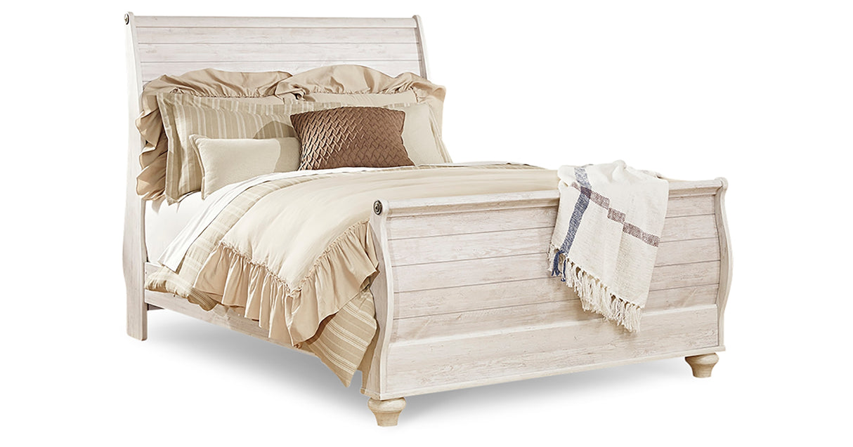 Willowton Whitewash Queen Bed, Dresser, Mirror and Chest from Ashley Furniture - Luna Furniture