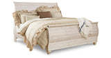 Willowton King Sleigh Bed with Mirrored Dresser, Chest and 2 Nightstands in Whitewash from Ashley Furniture - Luna Furniture