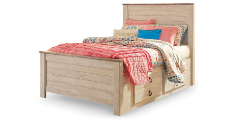 Willowton Full Panel Bed with Storage with Mirrored Dresser in Whitewash from Ashley - Luna Furniture