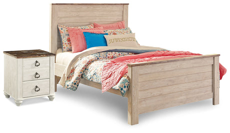 Willowton Whitewash Full Panel Bed and Nightstand from Ashley - Luna Furniture