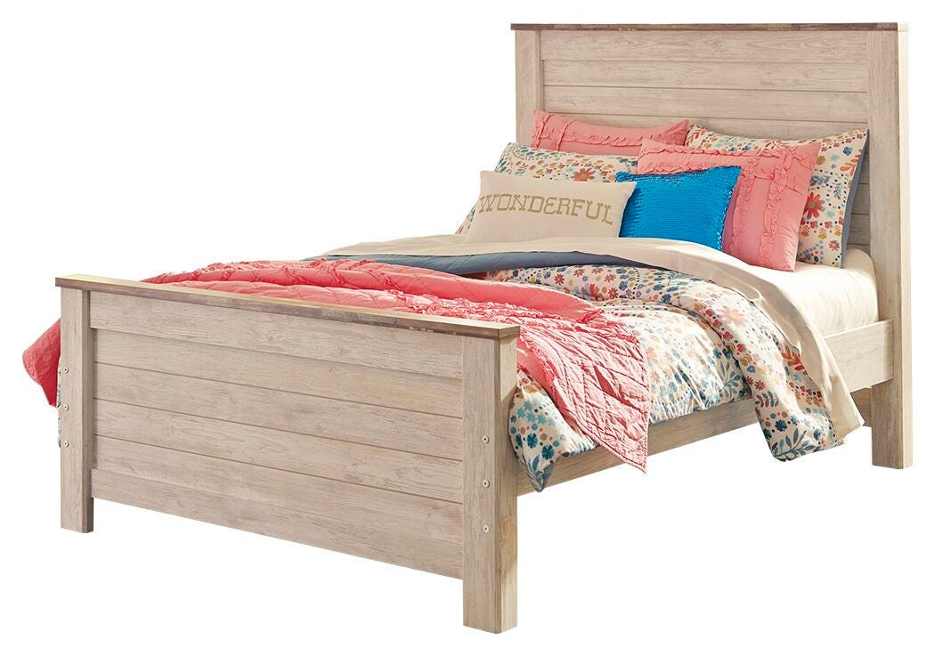 Willowton Full Panel Bed with Nightstand in Whitewash from Ashley - Luna Furniture