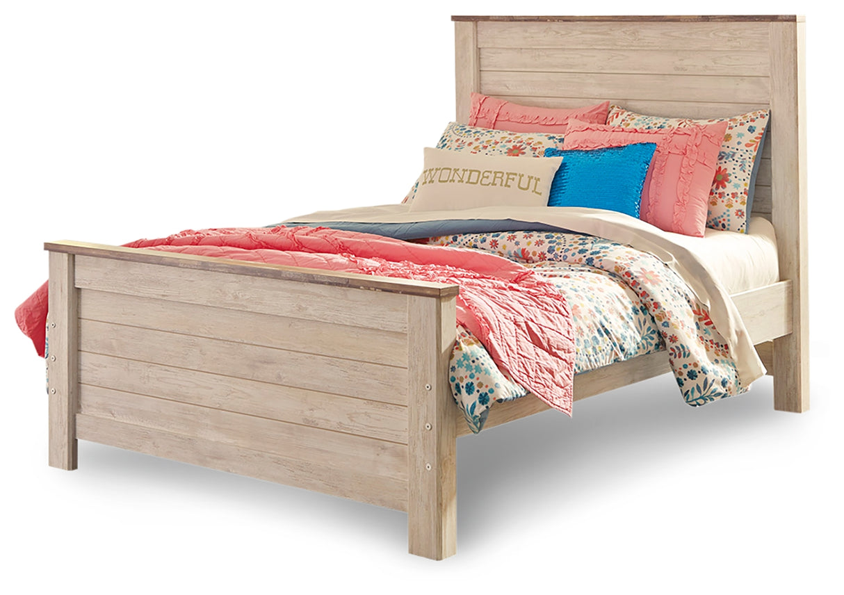 Willowton Whitewash Full Panel Bed and Nightstand from Ashley - Luna Furniture