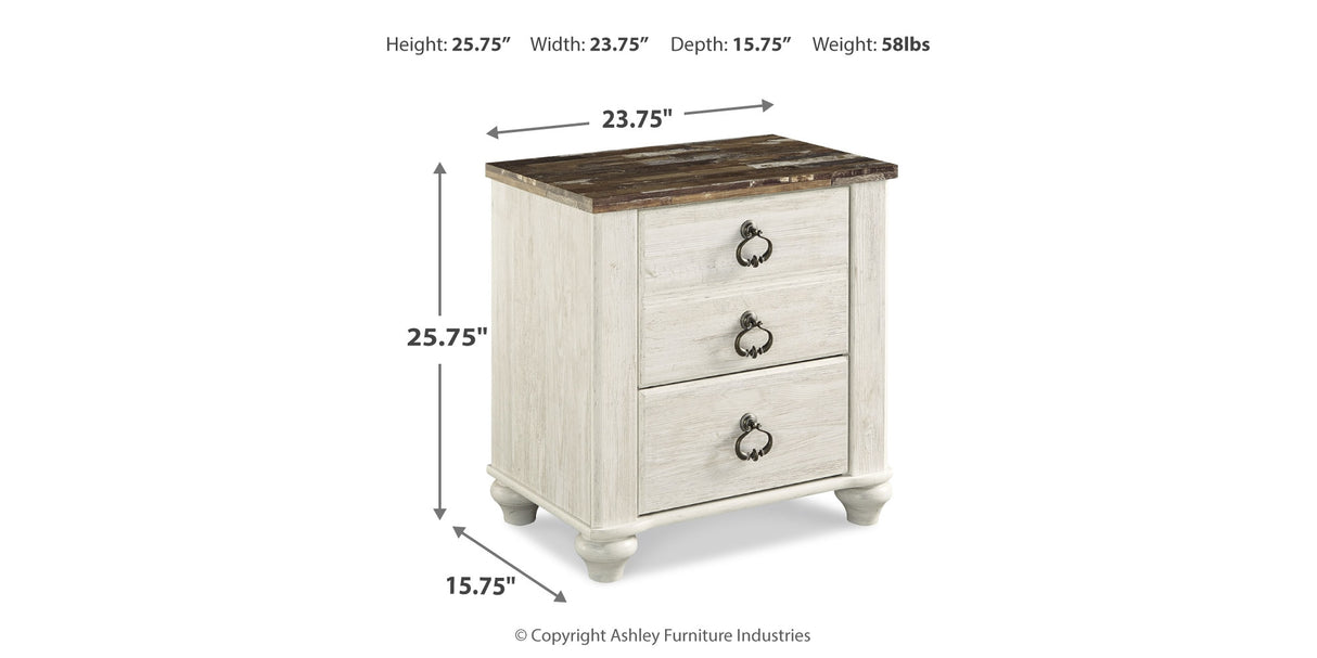 Willowton Whitewash Queen Sleigh Bed and Nightstand from Ashley - Luna Furniture