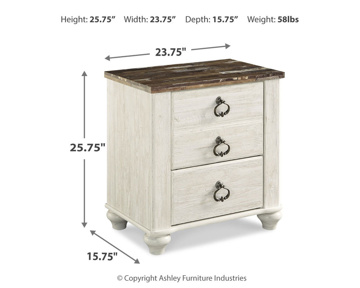Willowton Whitewash Queen Sleigh Bed, Dresser and Nightstand from Ashley - Luna Furniture