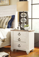Willowton Whitewash Queen Sleigh Bed and Nightstand from Ashley - Luna Furniture