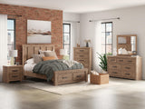 Oliandon Light Brown Queen Panel Storage Bed, Dresser, Mirror and Chest with Nightstand from Ashley - Luna Furniture