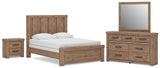 Oliandon Light Brown Queen Panel Bed, Mirror and Dresser with Nightstand from Ashley - Luna Furniture