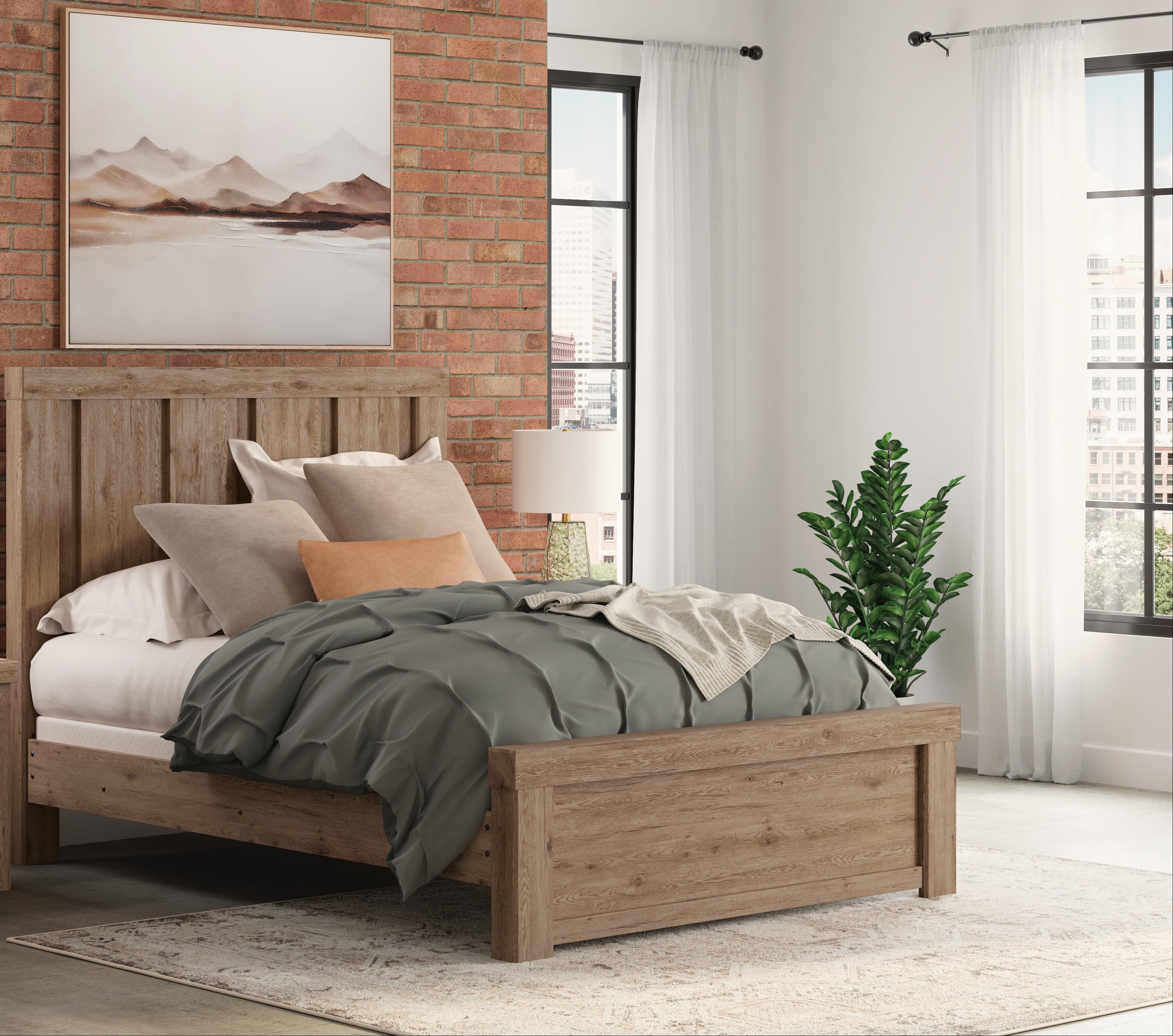 Ashley Oliandon Light Brown Queen Panel Bed with Dresser – Luna