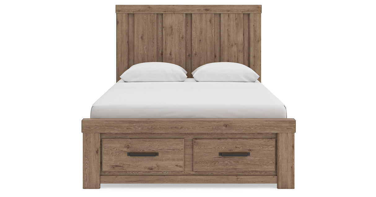 Oliandon Light Brown Queen Panel Storage Bed from Ashley Furniture - Luna Furniture