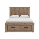 Oliandon Light Brown Queen Panel Storage Bed, Dresser and Mirror from Ashley - Luna Furniture