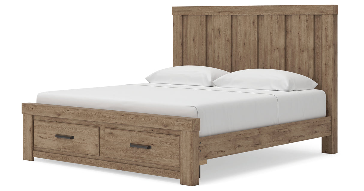 Oliandon Light Brown King Panel Storage Bed from Ashley Furniture - Luna Furniture