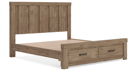 Oliandon Light Brown King Panel Storage Bed from Ashley Furniture - Luna Furniture