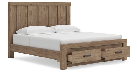 Oliandon Light Brown King Panel Storage Bed from Ashley Furniture - Luna Furniture