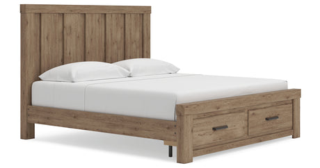 Oliandon Light Brown King Panel Storage Bed from Ashley Furniture - Luna Furniture