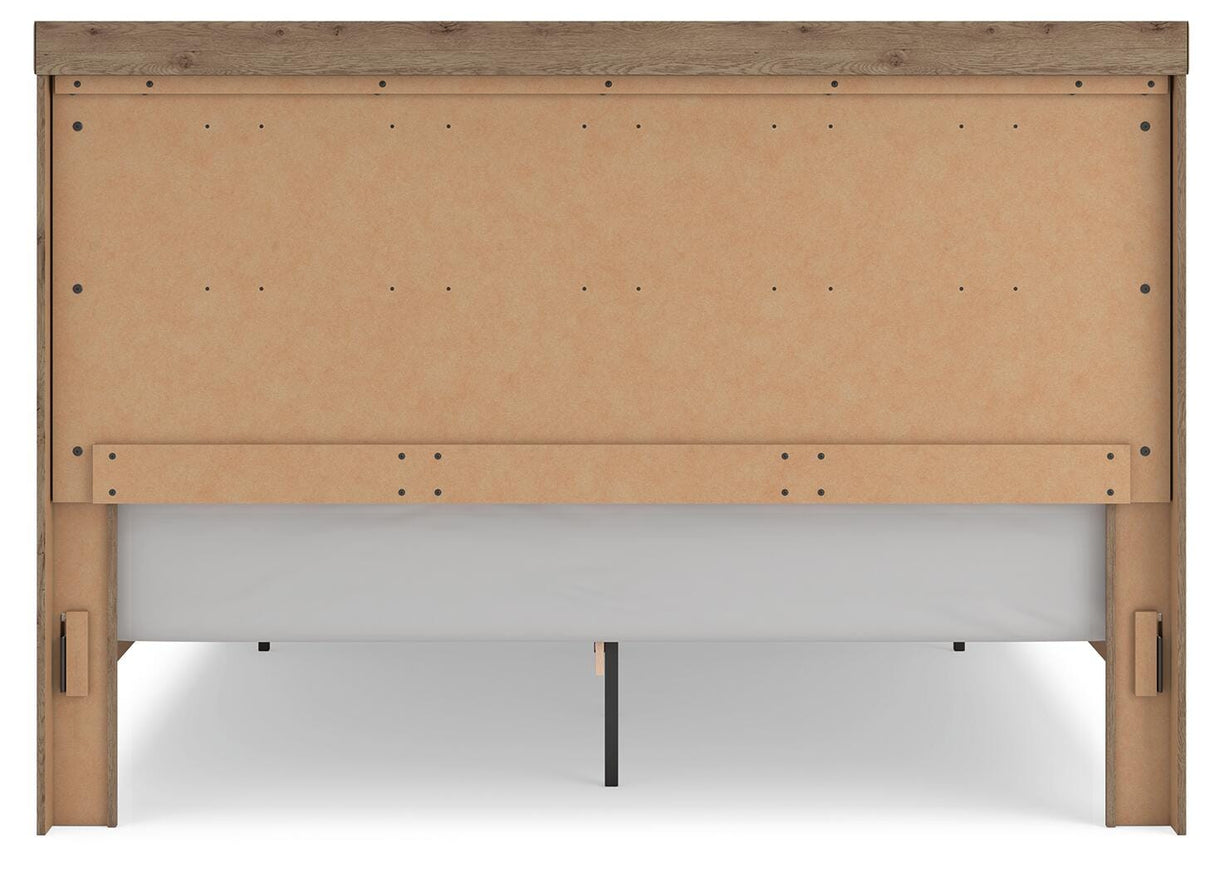 Oliandon Light Brown King Panel Storage Bed from Ashley Furniture - Luna Furniture