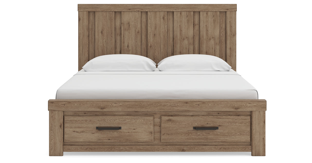 Oliandon Light Brown King Panel Storage Bed from Ashley Furniture - Luna Furniture