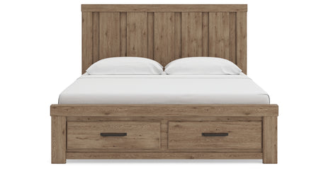 Oliandon Light Brown King Panel Storage Bed from Ashley Furniture - Luna Furniture