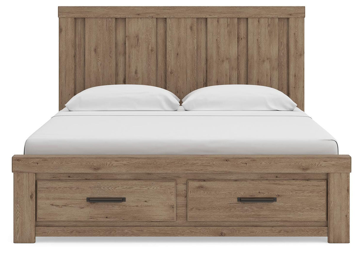 Oliandon Light Brown King Panel Storage Bed from Ashley Furniture - Luna Furniture