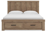 Oliandon Light Brown King Panel Storage Bed from Ashley Furniture - Luna Furniture