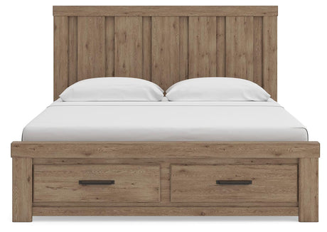 Oliandon Light Brown King Panel Storage Bed from Ashley Furniture - Luna Furniture