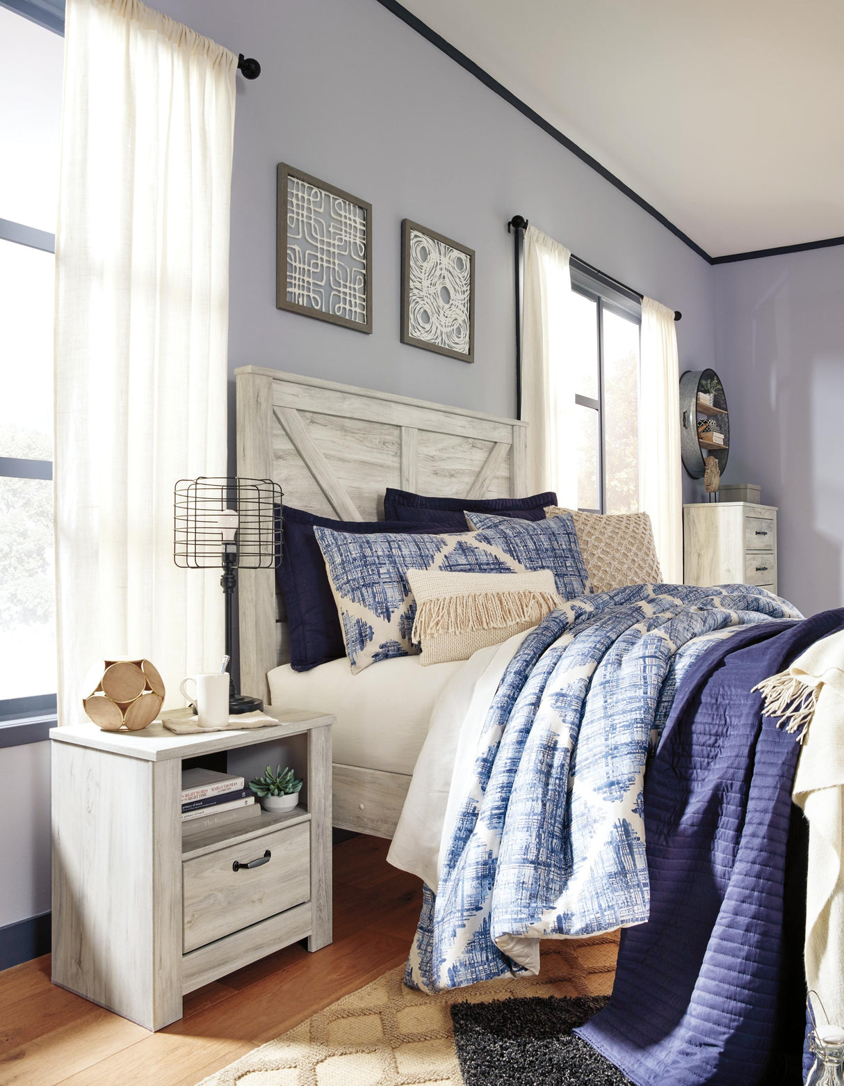 Bellaby Whitewash Crossbuck Queen Panel Bed from Ashley Furniture - Luna Furniture
