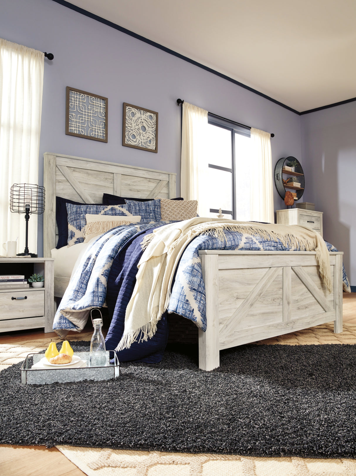Bellaby Whitewash Crossbuck Queen Panel Bed from Ashley Furniture - Luna Furniture