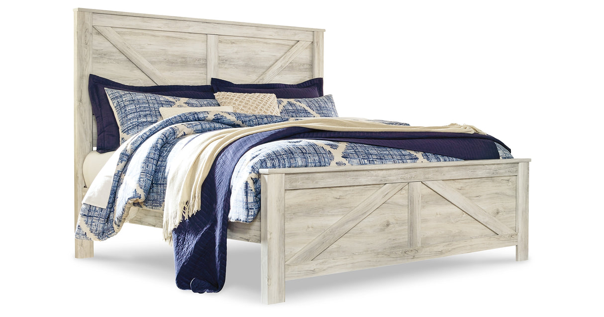 Bellaby King Crossbuck Panel Bed with Dresser in Whitewash from Ashley Furniture - Luna Furniture