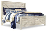 Bellaby Whitewash King Crossbuck Panel Bed, Dresser, Mirror, and Nightstand from Ashley Furniture - Luna Furniture