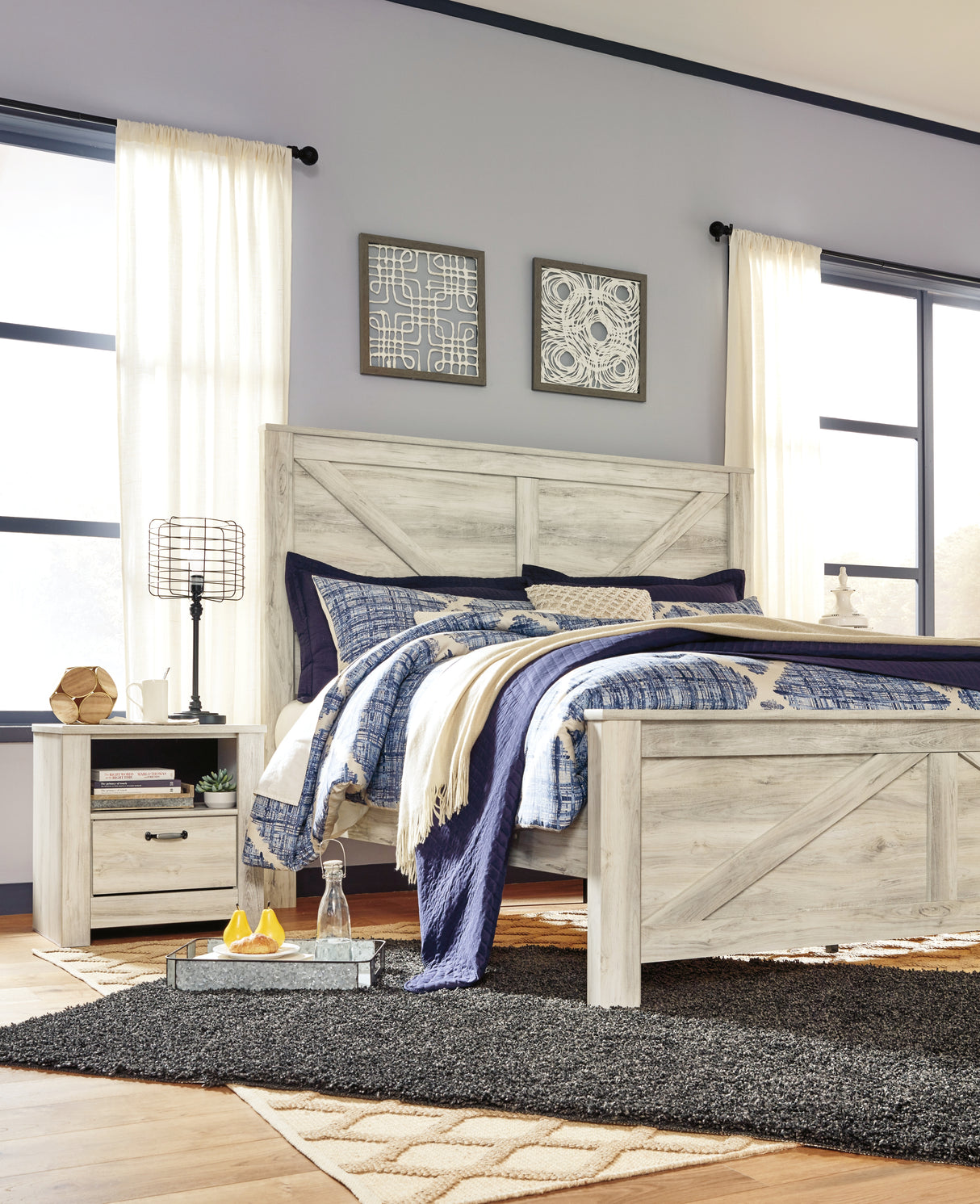 Bellaby Whitewash Crossbuck King Panel Bed from Ashley Furniture - Luna Furniture