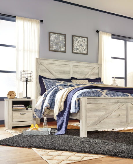 Bellaby Whitewash Crossbuck King Panel Bed from Ashley - Luna Furniture