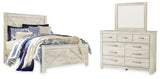 Bellaby Whitewash Queen Crossbuck Panel Bed, Dresser and Mirror from Ashley - Luna Furniture