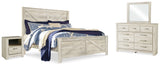 Bellaby Whitewash King Crossbuck Panel Bed, Dresser, Mirror, and Nightstand from Ashley Furniture - Luna Furniture
