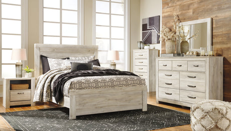 Bellaby Whitewash Queen Panel Bed, Dresser, Mirror, and Nightstand from Ashley - Luna Furniture