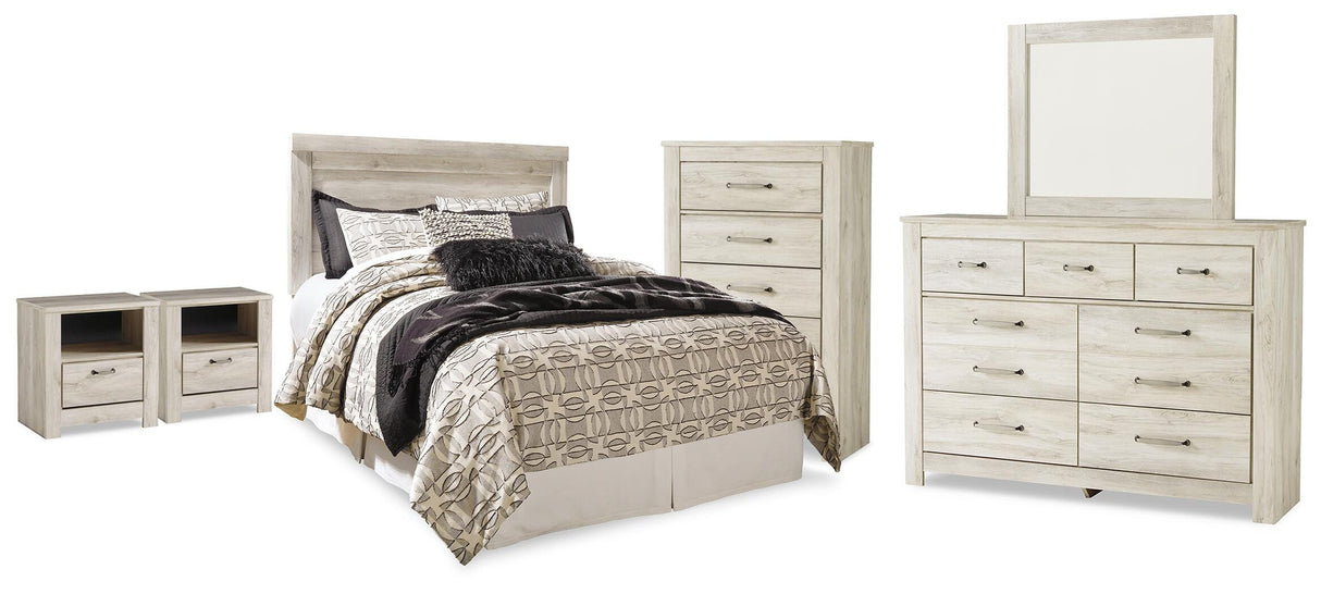 Bellaby Chipped White Queen Panel Headboard, Dresser, Mirror, Chest and 2 Nightstands from Ashley - Luna Furniture