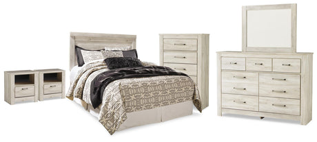Bellaby Chipped White Queen Panel Headboard, Dresser, Mirror, Chest and 2 Nightstands from Ashley - Luna Furniture
