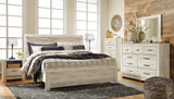Bellaby Whitewash King Panel Bed, Dresser, Mirror, Chest and 2 Nightstands from Ashley Furniture - Luna Furniture