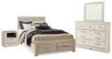 Bellaby Whitewash Queen Panel Storage Bed, Dresser, Mirror and Nightstand from Ashley - Luna Furniture