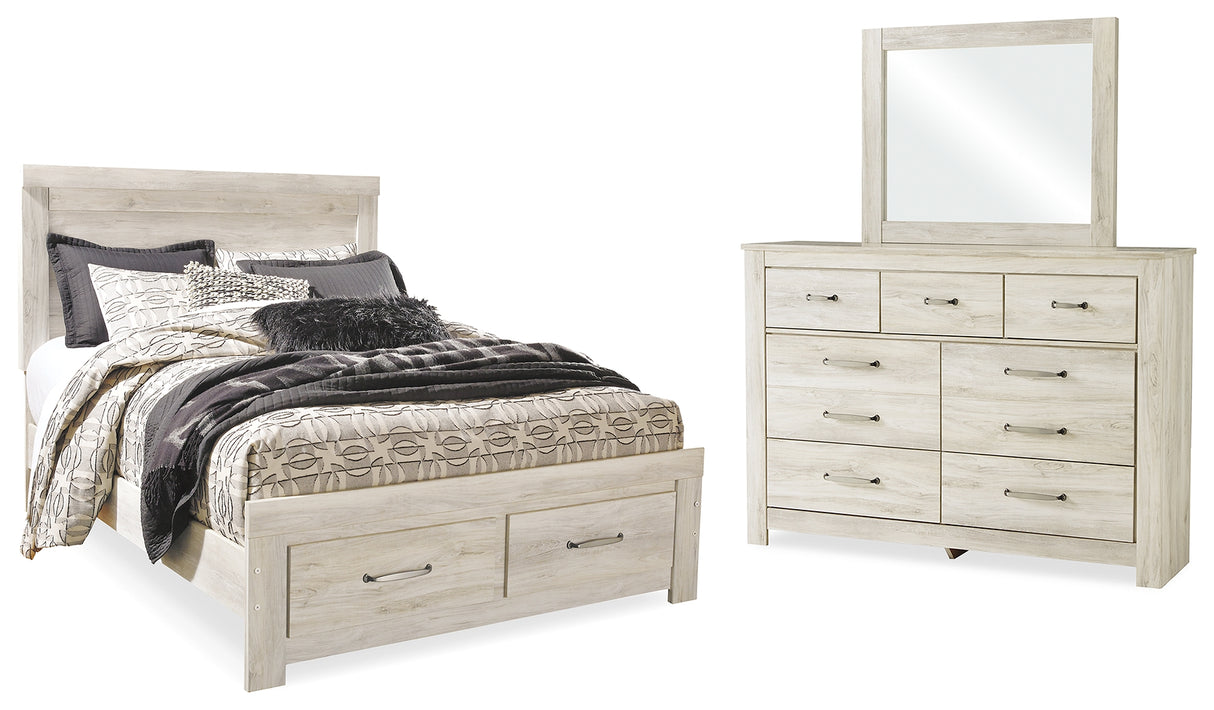 Bellaby Whitewash Queen Panel Storage Bed, Dresser and Mirror from Ashley - Luna Furniture