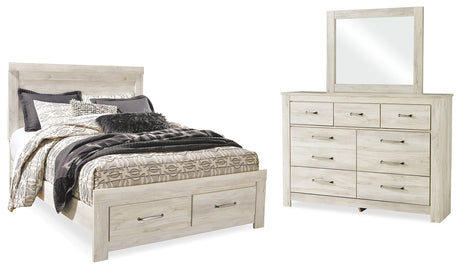 Bellaby Whitewash Queen Panel Storage Bed, Dresser and Mirror from Ashley - Luna Furniture