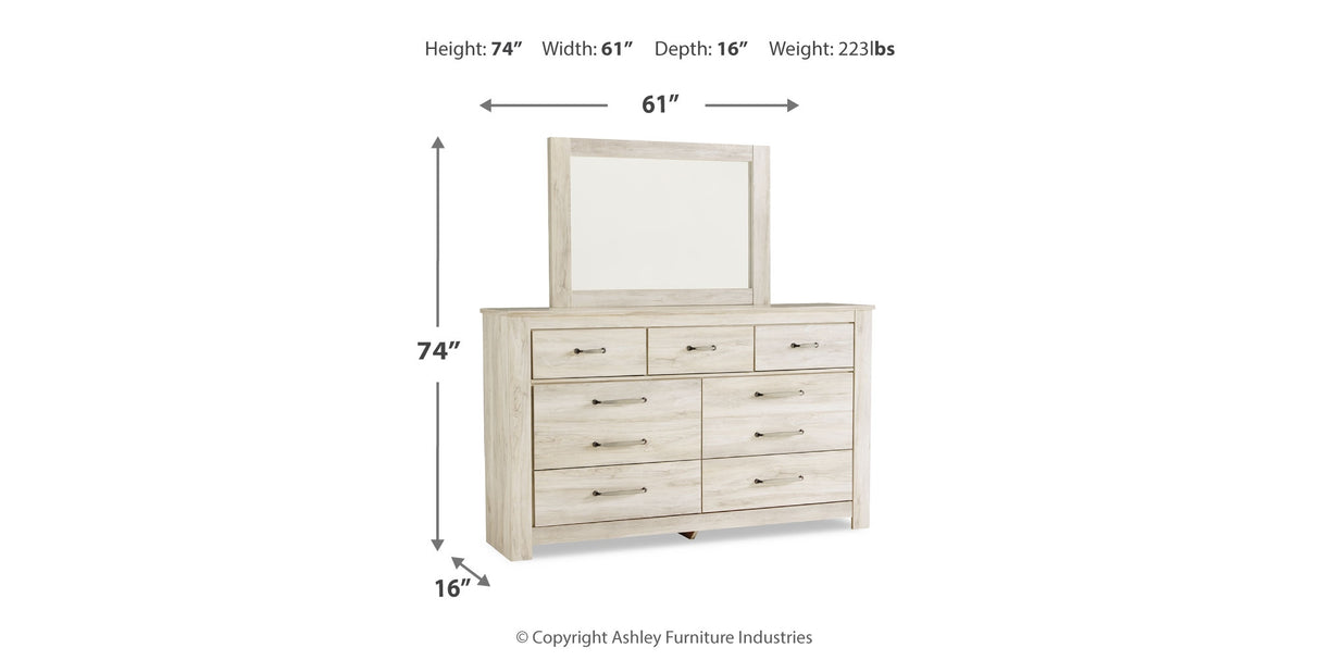 Bellaby Whitewash King Panel Storage Bed, Dresser, Mirror and 2 Nightstands from Ashley Furniture - Luna Furniture