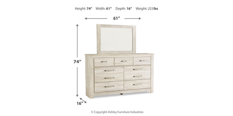 Bellaby Whitewash Queen Panel Bed, Dresser, Mirror, Chest and 2 Nightstands from Ashley - Luna Furniture
