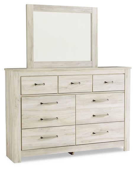 Bellaby Whitewash King Crossbuck Panel Bed, Dresser, Mirror, and Nightstand from Ashley Furniture - Luna Furniture